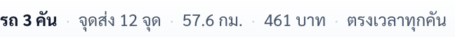 บรรทัดสรุปผล: รถ 3 คัน · จุดส่ง 12 จุด · 57.6 กม. · 461 บาท · ตรงเวลาทุกคัน